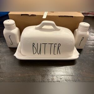 Rae Dunn Cream Butter Dish with S&P Set